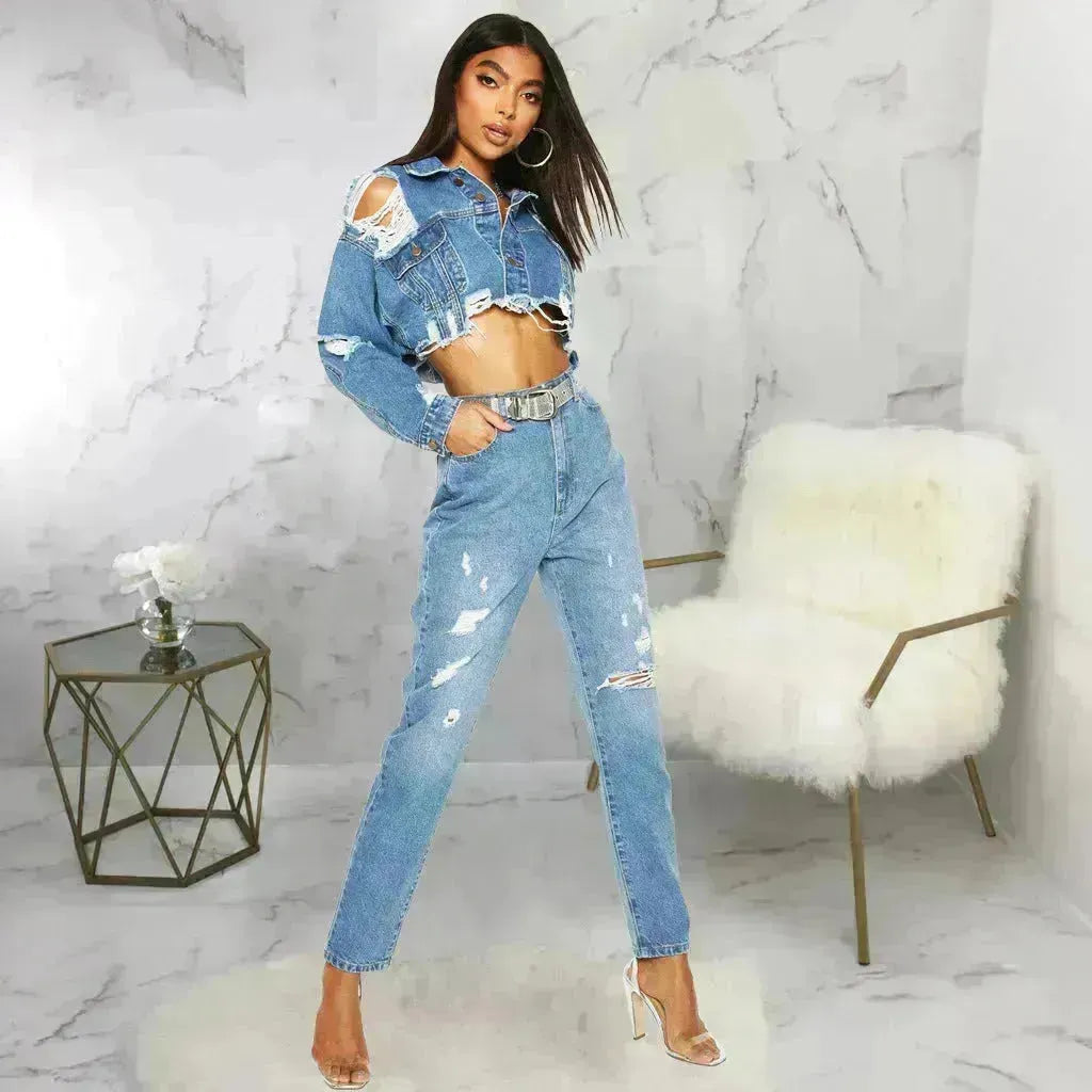 Y2K Fashion Women Street Denim Jeans Cropped Giacca