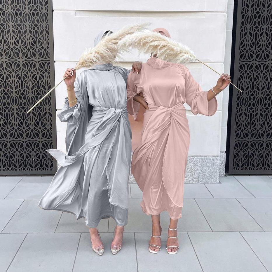 Vestido de satén traje de tres piezas femenino