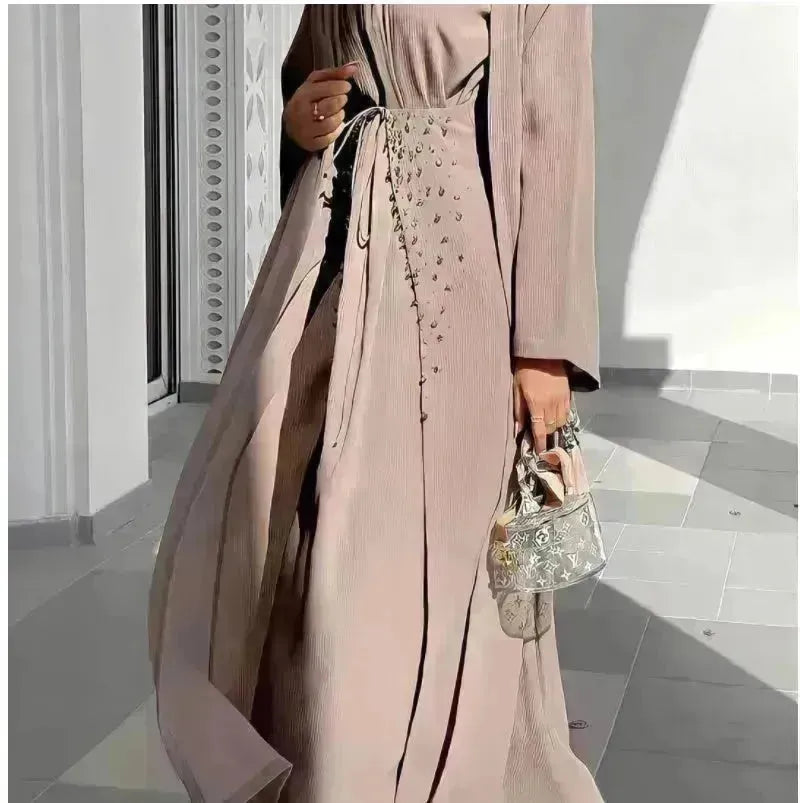 Arab3 Piece Set Arabdubai Abaya Robe avec turban embelli Abaya