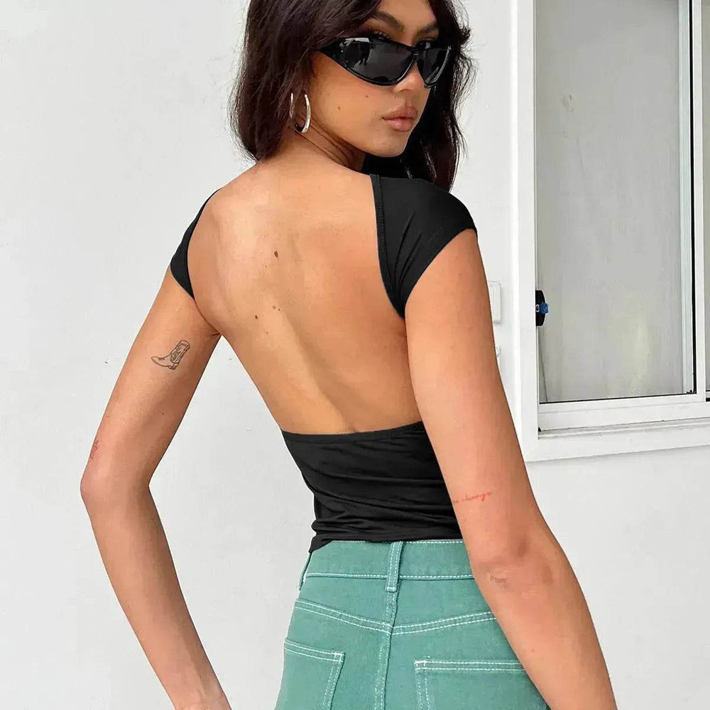 Slim Fit Backless Crop Top Summer Charming Breathable Short Sleeve Low Back Top Tank Top for Women - EX-STOCK Canada
