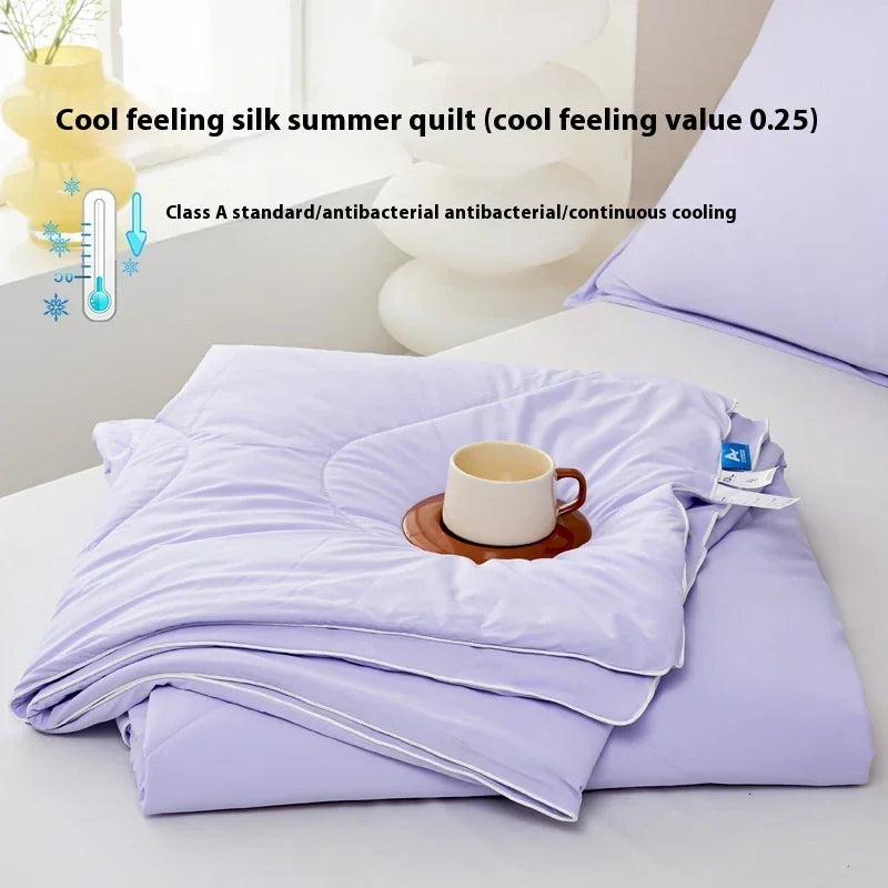 Pure Color Cool Silk Summer Blanket Airable Cover Single Double Summer Ice Cream Ice Silk Summer Quilt Machine Washable Thin Duvet - EX-STOCK Canada