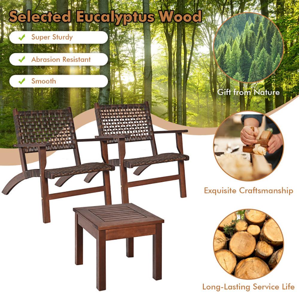 Conjunto de Muebles de Patio de Madera con Ratán de 3 Piezas para ExterioresEX-STOCK Canada