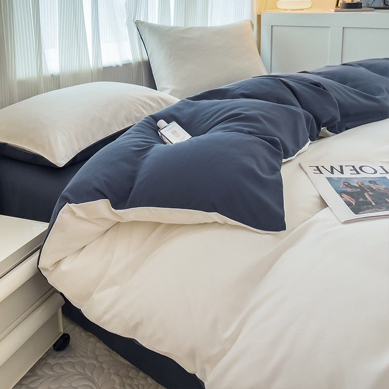 Solid Color Four-piece Set Simple Washed Sanding Duvet Cover EX-STOCK Canada