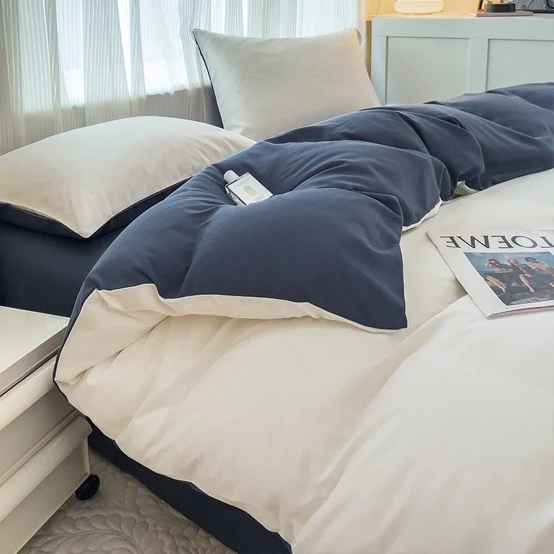 Solid Color Four-piece Set Simple Washed Sanding Duvet Cover EX-STOCK Canada
