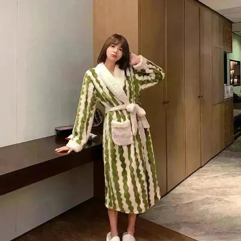 Thick Flannel Bathrobe Winter Long Pajamas