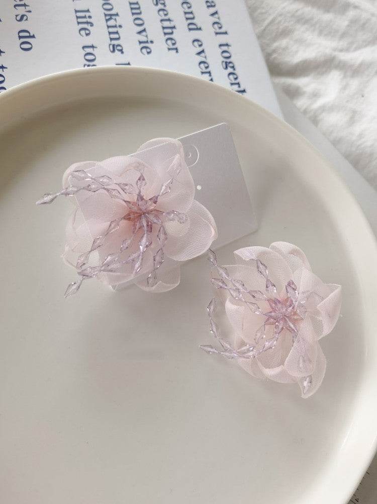 Temperament Flower Sweet Tulle Beaded Exaggerated Earrings - EX-STOCK Canada