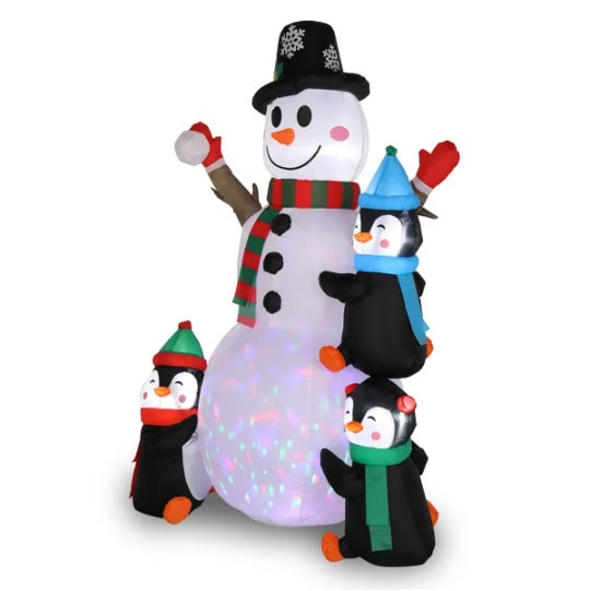6ft With 3 Penguins, 4 Light Strings, 1 Colorful Rotating Light, Inflatable, Garden Snowman Decoration EX-STOCK Canada