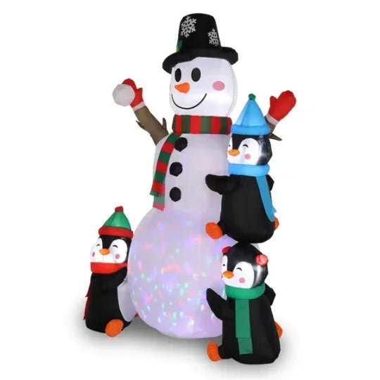 6ft With 3 Penguins, 4 Light Strings, 1 Colorful Rotating Light, Inflatable, Garden Snowman Decoration EX-STOCK Canada