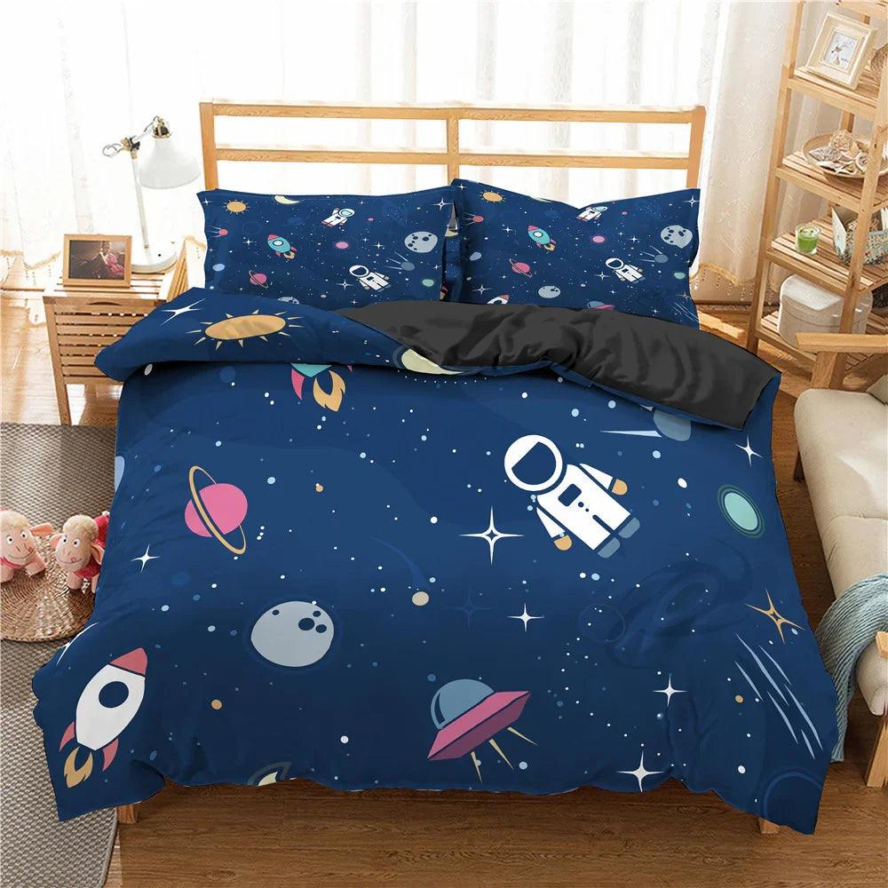 Cartoon Bedding Set Aerospace Astronaut Duvet Cover Quilt Cover Double Bed EX-STOCK Canada