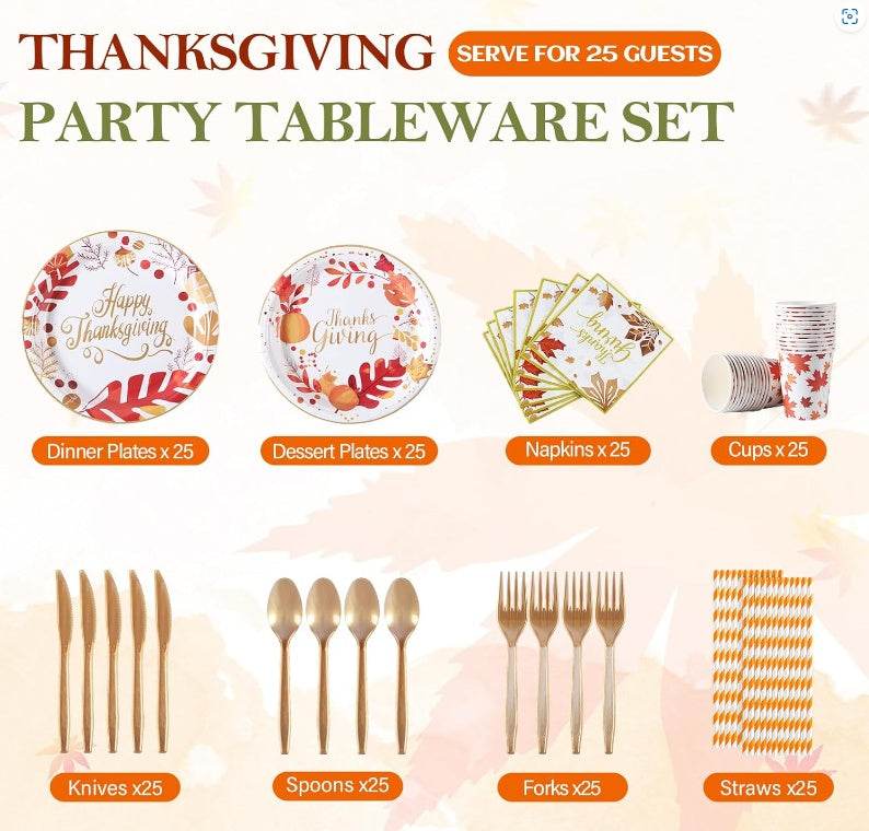 Thanksgiving Disposable Plates And Napkins Party Supplies Tableware Dinnerware Set - EX-STOCK Canada