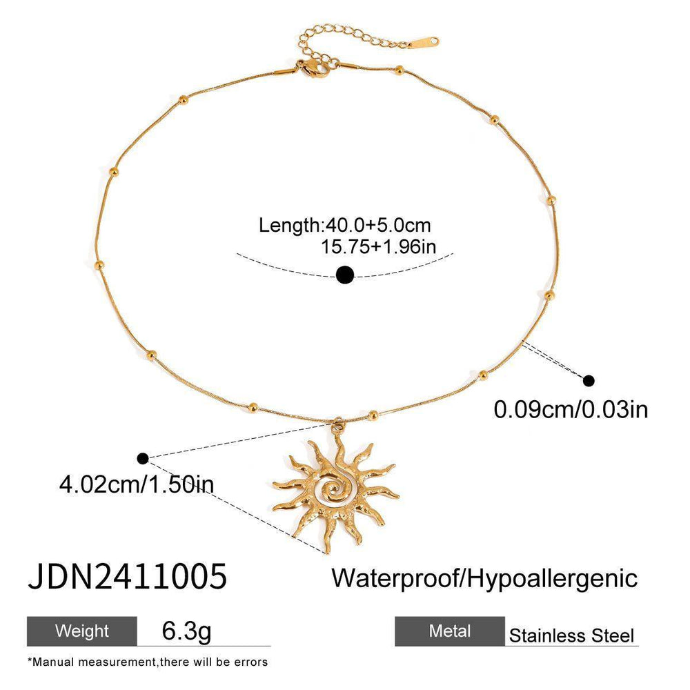 Stainless Steel Necklace - Hammered Spiral Sun Pendant Necklace - EX-STOCK Canada