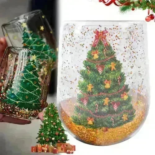 Christmas Tree Cups Heat Resistant Double Layer Household Cartoon Tumbler Gift Idea - EX-STOCK CANADA