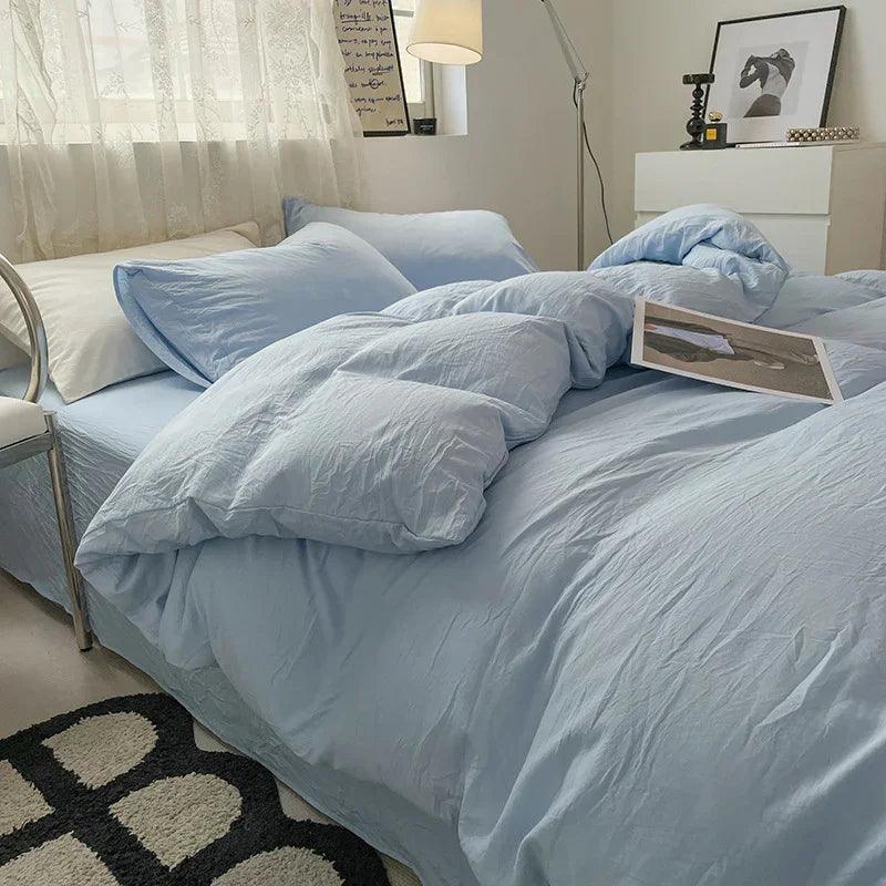 Four-piece Bed Set Solid Color Sanding Washed Cotton Duvet Cover EX-STOCK Canada