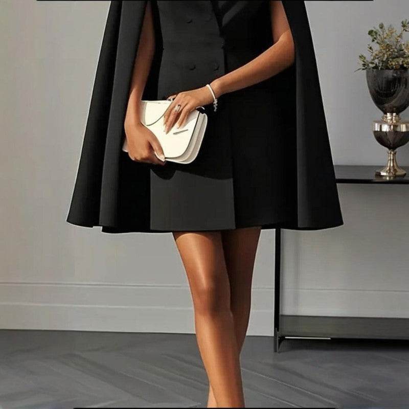 Formal V Neck Double-Breasted Mini Cape Sleeve Dress - EX-STOCK Canada