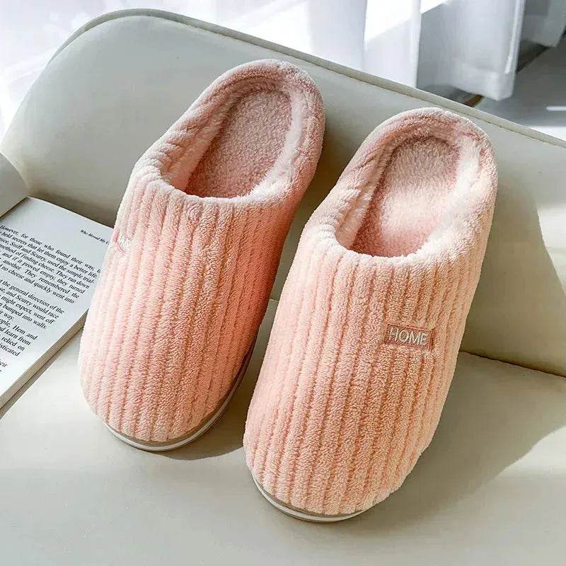 Solid Color Simple Cotton Slippers Winter Non-slip Home Warm Plush Slippers Household Indoor Couple Women's House Shoes - EX-STOCK Canada
