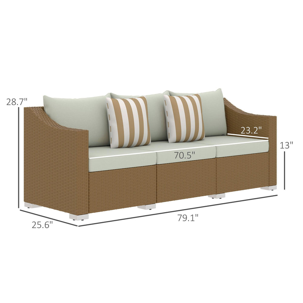 Rattan- und Korbmöbel 3-Sitzer-Patio-Sofa mit Kissen, 2 Wurfkissen, Outdoor-Möbel Rattan-Sofa, HellgrauEX-STOCK Canada
