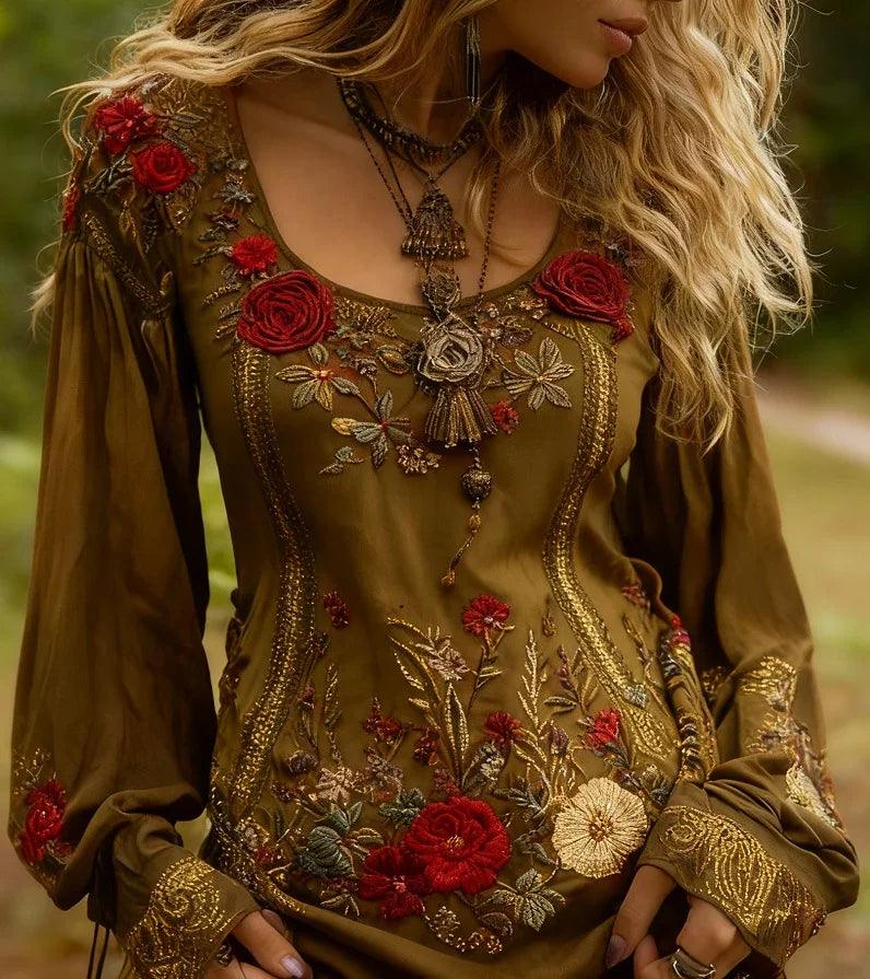 Chemise en lin brodée d'herbes et de fleursEX-STOCK Canada