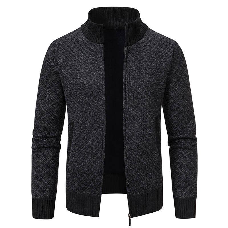 Giacca Cardigan con Stampa a Quadri Spessa, Moda, Vestibilità Slim, Maglione con Cerniera e Collo alla Coreana, Maglione Invernale da Uomo, Top Casual a Manica Lunga, Tessuto Lavorato a MagliaEX-STOCK Canada