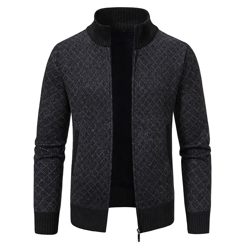 Thickened Plaid Print Jacket Cardigan Fashion Slim Fit Zipper Stand Collar Sweater Winter Men's Casual Long Sleeve Knitted Top Clothing EX-STOCK Canada