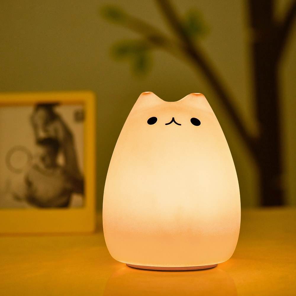 Children Night Light, EECOO Cute Cat Lamp Soft Silicone Sensitive Tap Control Decompression Toy - EX-STOCK Canada