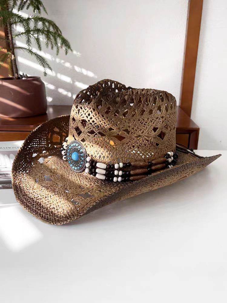Summer Outdoor Ethnic Style Felt and Straw Cowboy Hat - EX-STOCK Canada