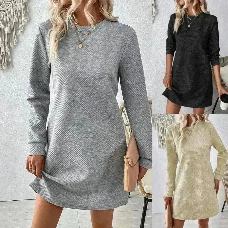 Fashion décontractée Plain Round Cou à manches longues Cachemire Mini Robe de sauteur