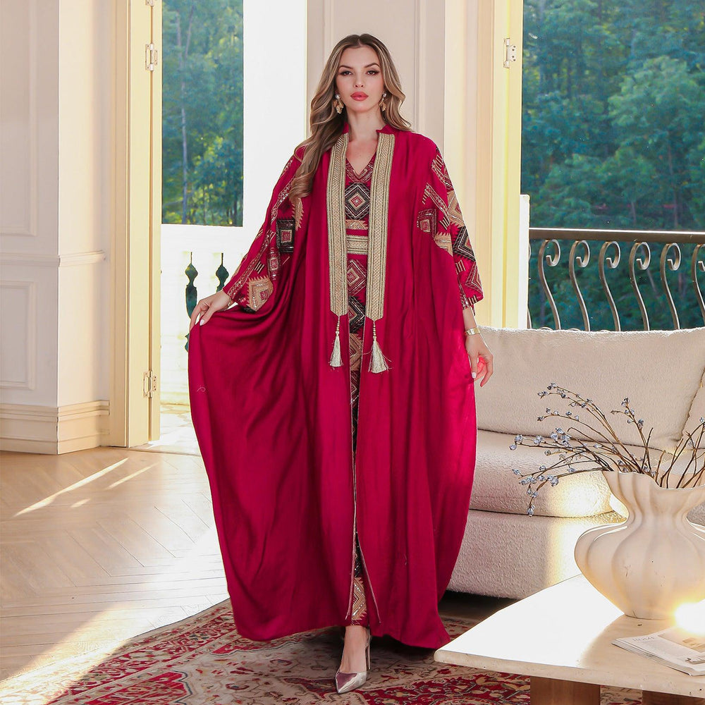 Mittlerer Osten Muslimischer Bestickter Mantel Abaya Leichtes Luxus-Abendkleid Zweiteiliges Kleid-Set - EX-STOCK Canada