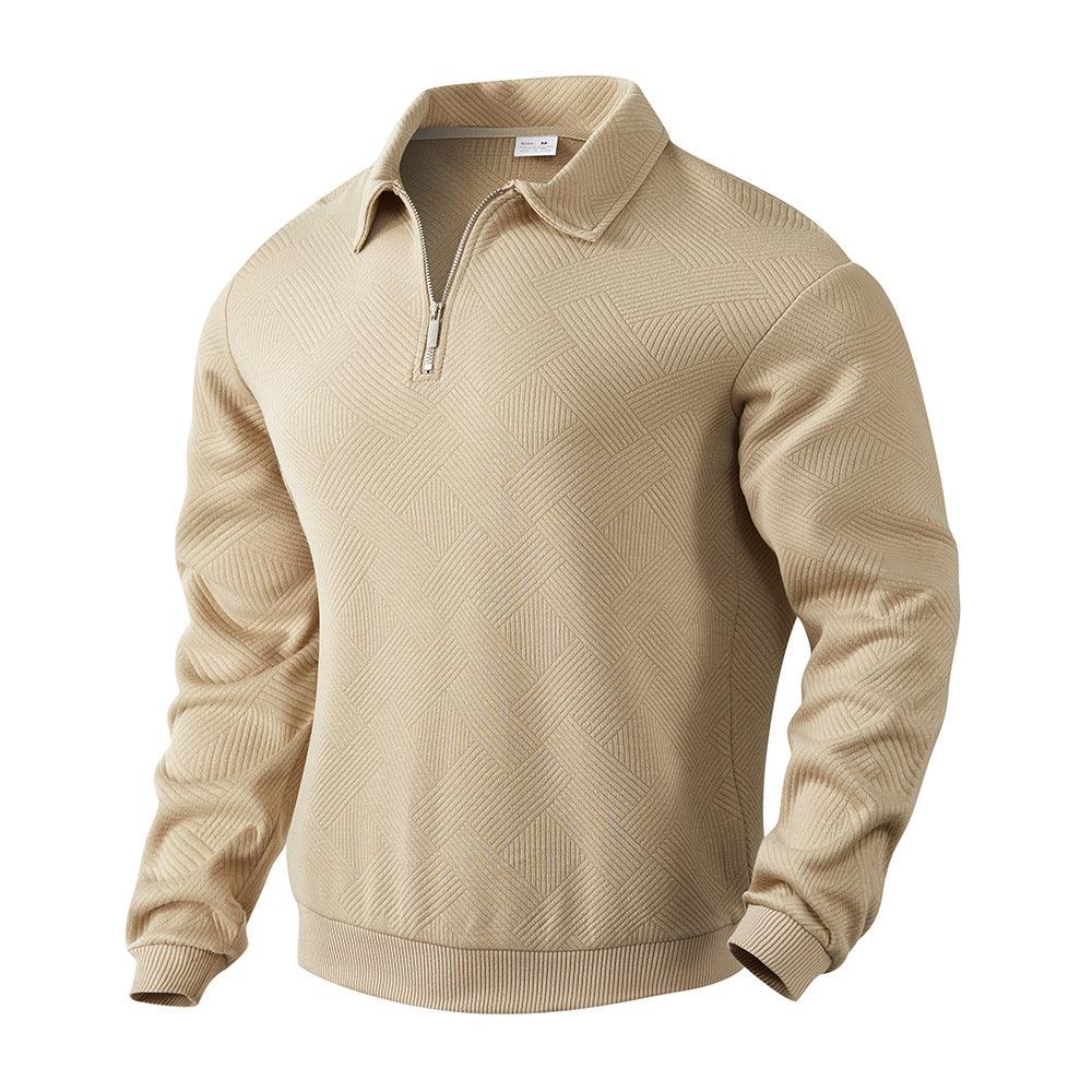 Sudadera de medio cierre con cuello de solapa y jacquard, moda, color sólido, manga larga, ropa para hombresEX-STOCK Canada
