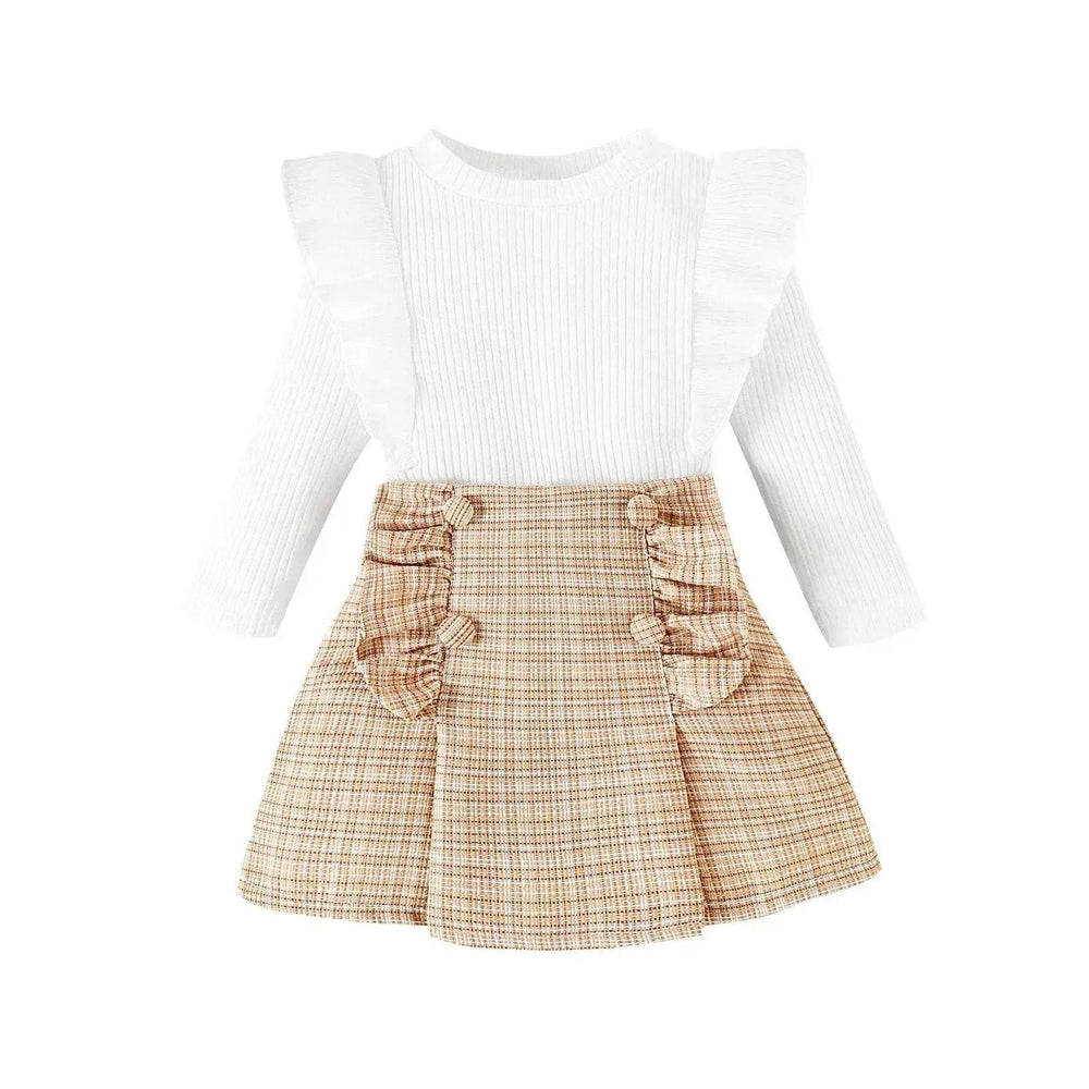 Newborn baby girl Cross-border Sunken Stripe Long Sleeve Classic Style Plaid Short Skirt Two-piece Set for baby girl - EX-STOCK Canada