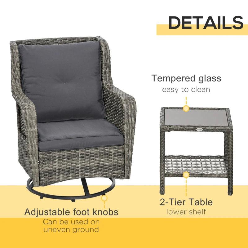 Patio Bistro Set, Porch Furniture With 360 Rotation & Rocking Function,, Gray EX-STOCK Canada
