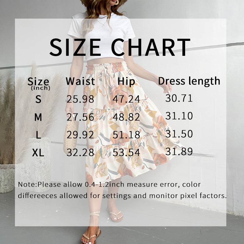 Women's Floral Tiered Midi Skirt Elastic Waist Dressy Casual A-line Flowy Boho Skirts - EX-STOCK Canada