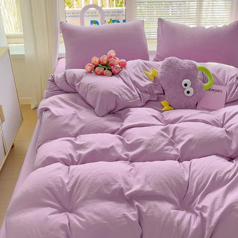 Class A Washed Cotton Four-piece Set Pure Color Duvet Cover Sheets EX-STOCK Canada
