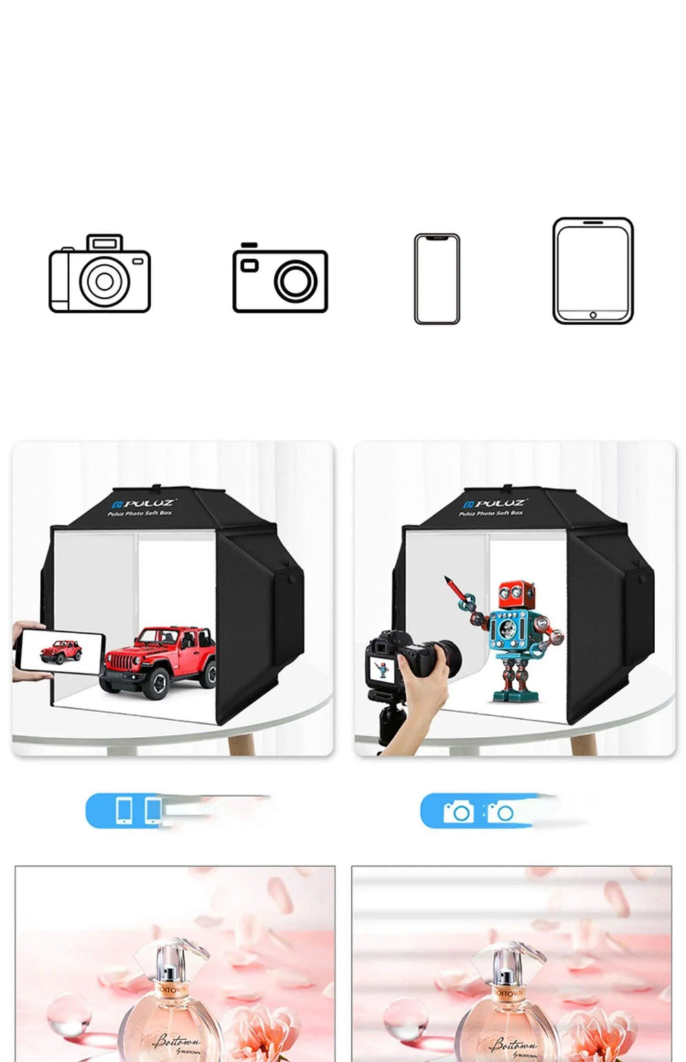 Boîte lumineuse pliable pour photo de produit LED de studio petit 40 cm Lumière de prise simpleEX-STOCK Canada