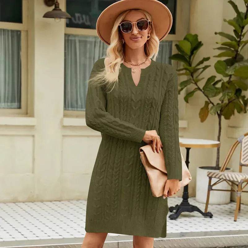 Autumn Winter Slim fit Twisted Split Mini Knitted Wool Sweater Dress - EX-STOCK Canada