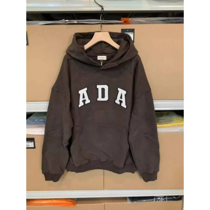 Felpa con cappuccio casual e versatile con lettere, linea ampia, con fodera in pile per donnaEX-STOCK Canada