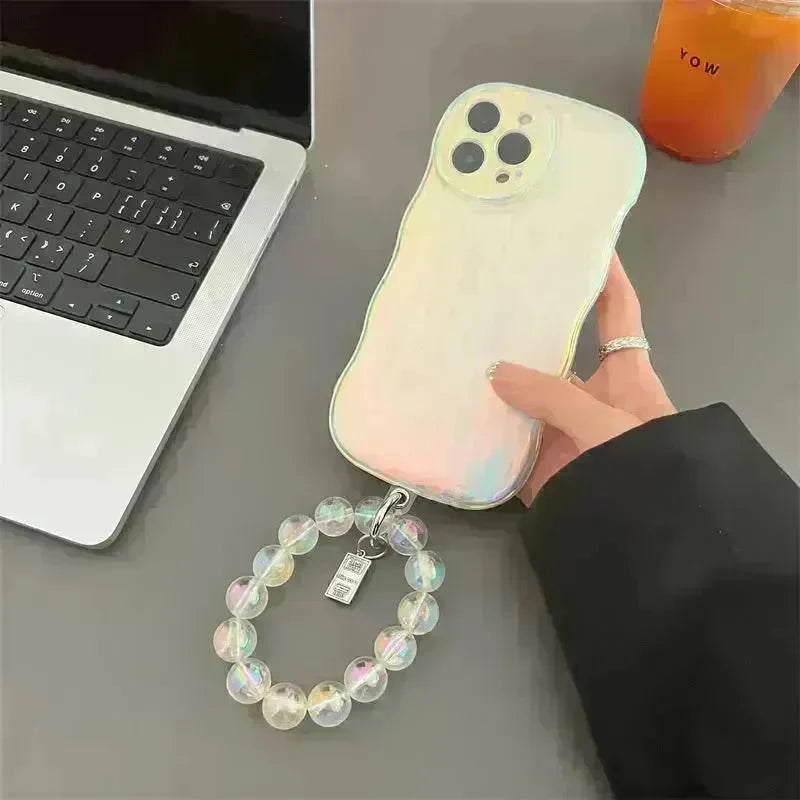 Laser Wave Silicone Phone Case Gradient Laser Stripes Bracelet Case For IPhone 14 13 12 11 Pro Max Plus Bead Chain - EX-STOCK CANADA