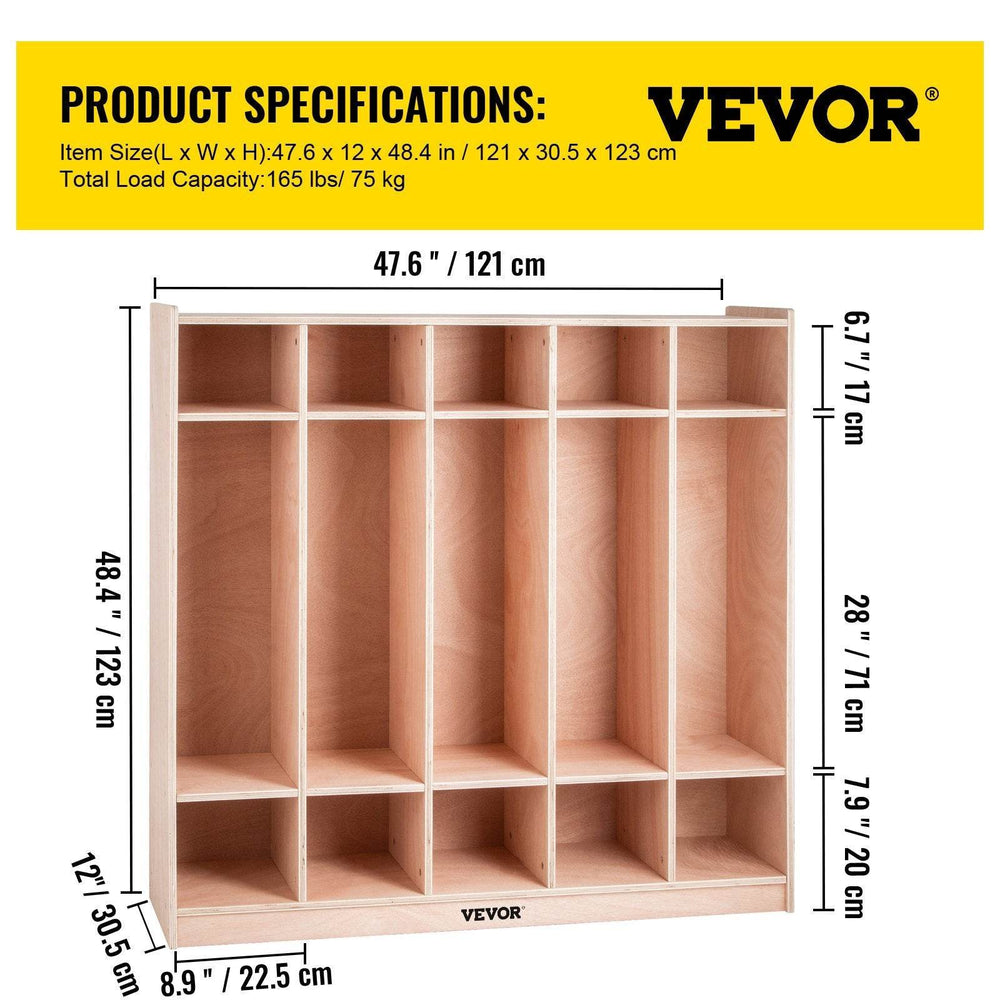 Preschool Cubby Lockers 5-Section Plywood Birch Coat Locker 15MM Thickness Kids Locker For Home 48.4 Inch High Durable Classroom Lockers For Toddlers And Kids Commercial Or Personal Use - EX-STOCK Canada