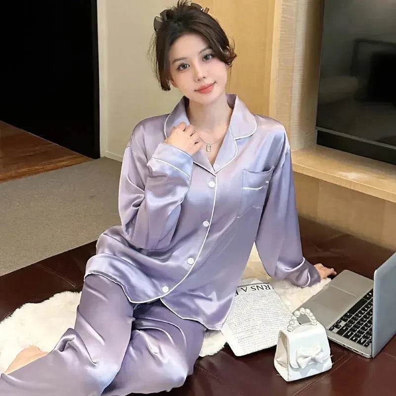 Long sleeve Silk Pajamas for women 2pcs - EX-STOCK Canada