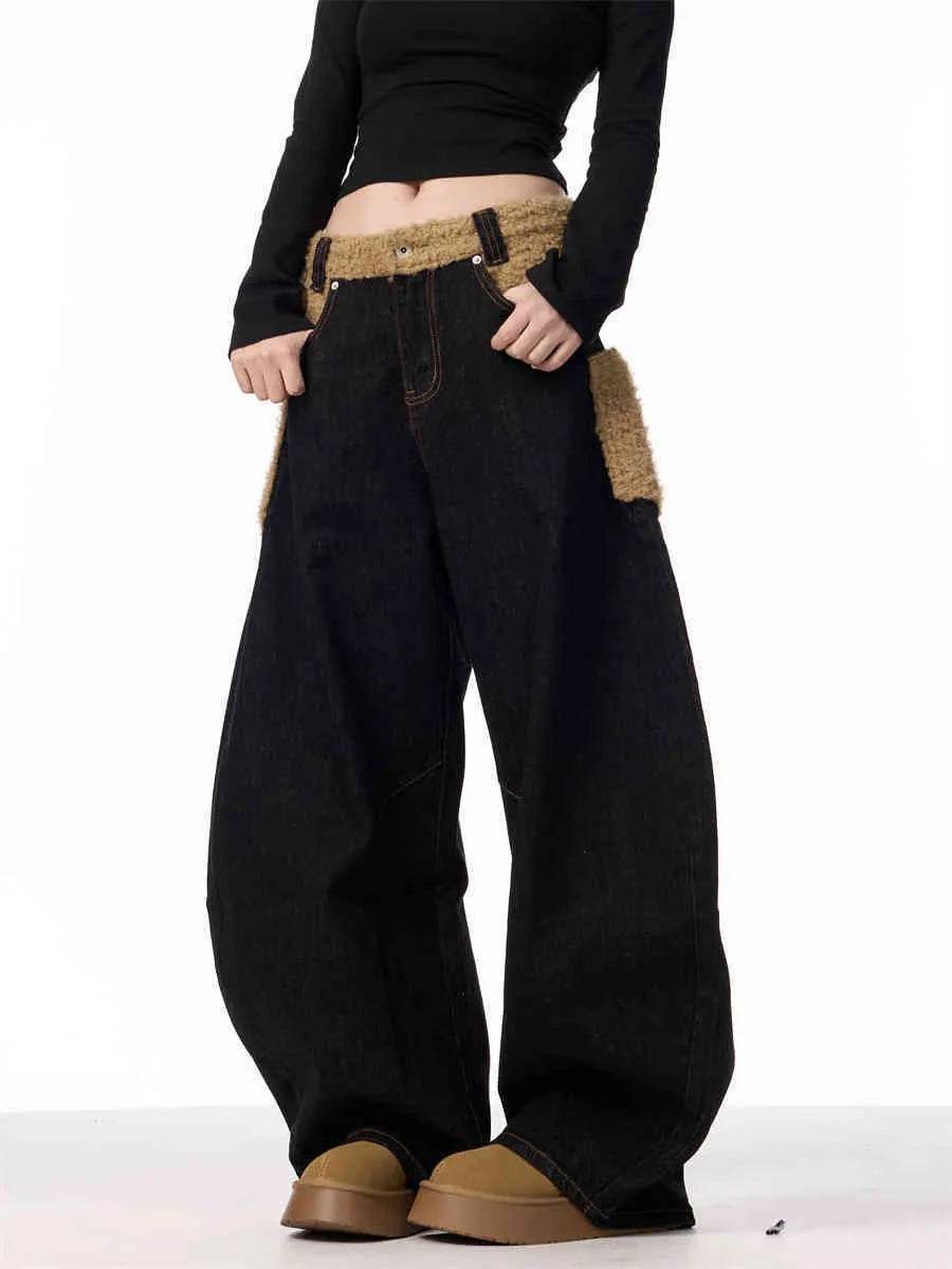 Retro Minority Design Inside-out Wear Stitching Baggy Jeans Pant For Women - EX-STOCK Canada