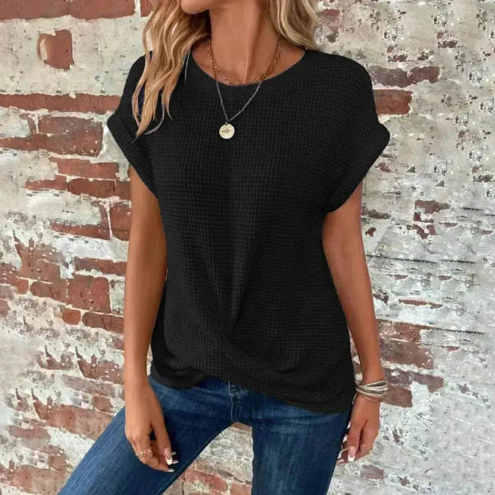 Casual Summer Short-sleeved Waffle blouse Top Summer New Solid Color Casual Evening Top For Women - EX-STOCK Canada