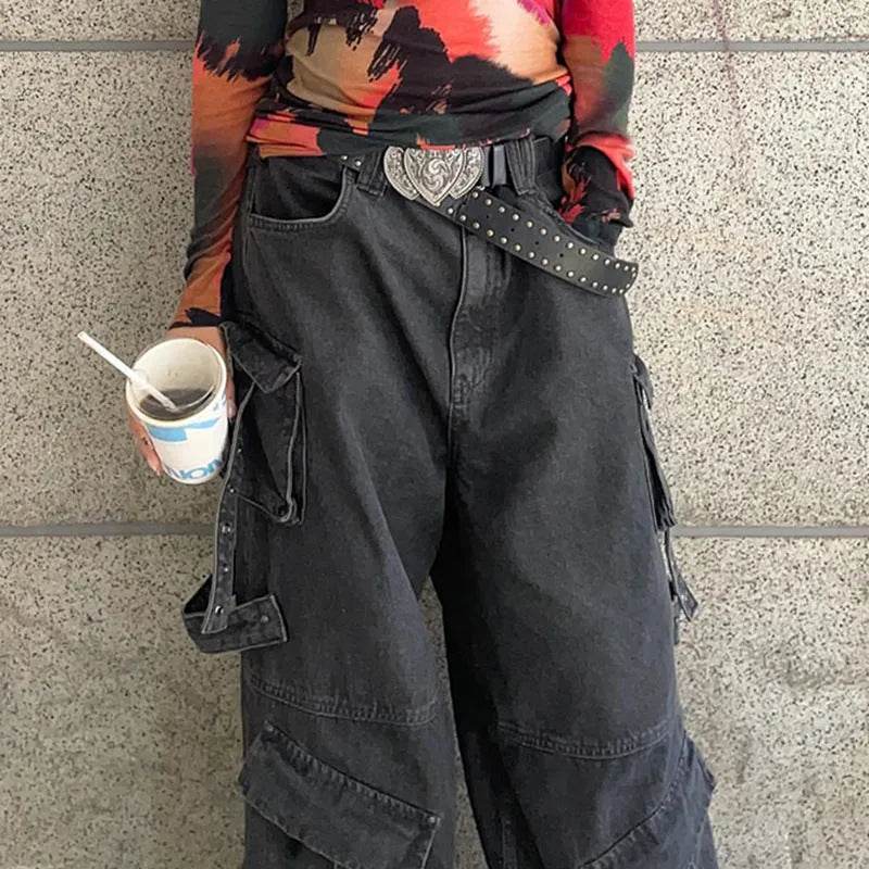 Ribbon Multi-pocket Workwear Baggy Jeans Pant For Women - EX-STOCK Canada