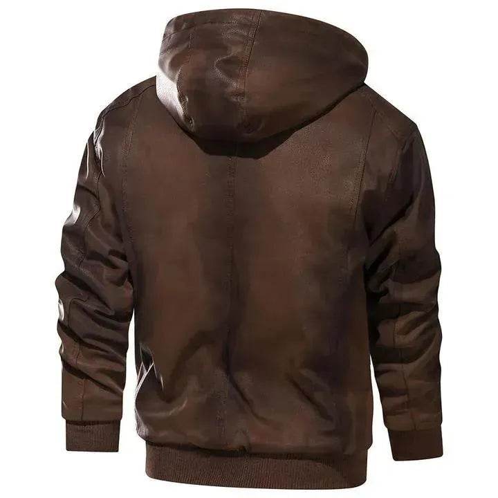Men's Leather Jacket Men Motorcycle Removable Hood - EX-STOCK Canada