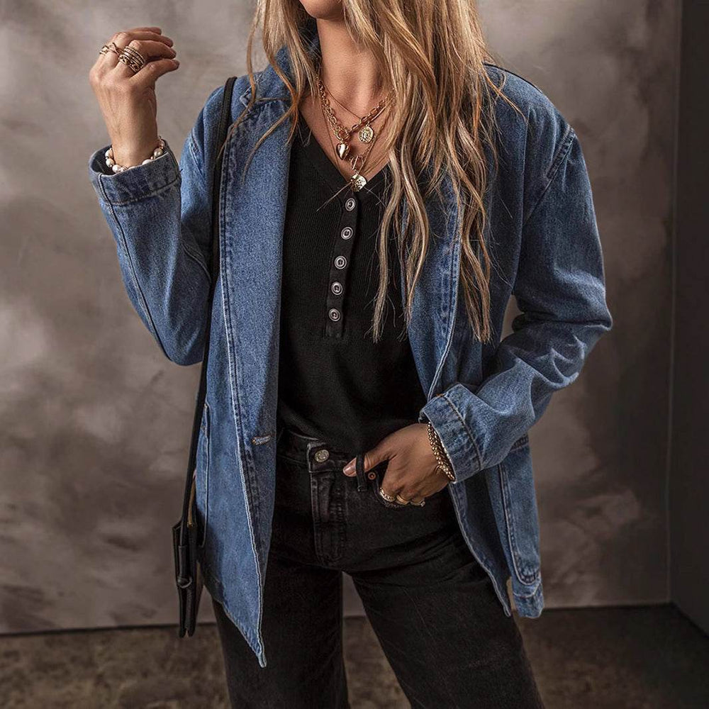 Spring And Autumn New Denim Jacket For Women, Slim Fit, Suit Collar, Solid Color Cardigan, One Button Top, Trendy EX-STOCK Canada