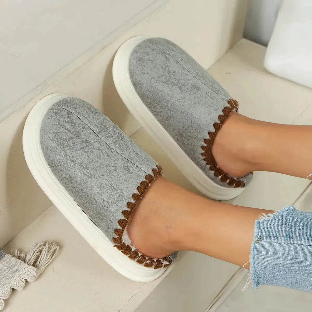 Winter Fashion Cotton Slippers With Sewing-side Design Indoor Non-slip Bedroom Floor Plush Slipper House Shoes Women Couple - EX-STOCK Canada