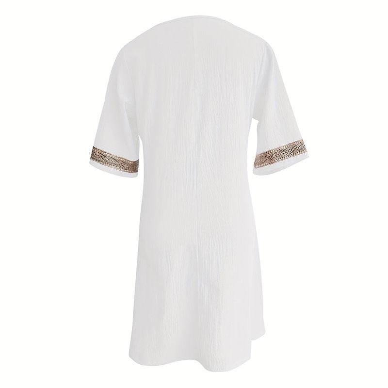 Women's Chic Guipure Lace V-Neck Tunic Dress Knee-Length, Hollow Detail,All-Season Dress - EX-STOCK Canada