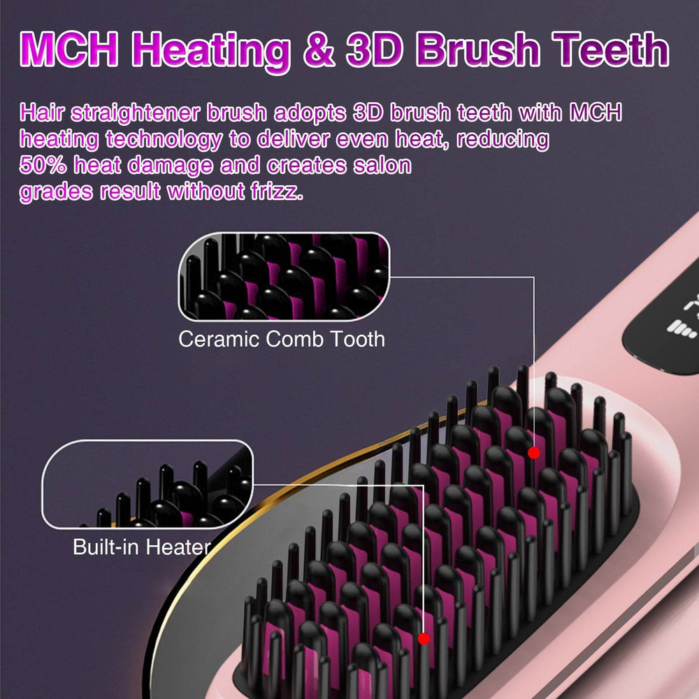S7 Portable Cordless Hair Straightening Brush With LED Display - Lightweight Mini Negative Ion Hot Brush, USB Rechargeable Women's Travel Essentials Gift, Scald Protection - EX-STOCK Canada