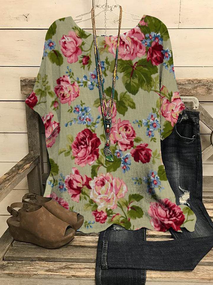 Summer Loose blouse Round Neck Short Sleeve Cotton And Linen Top For Women - EX-STOCK Canada