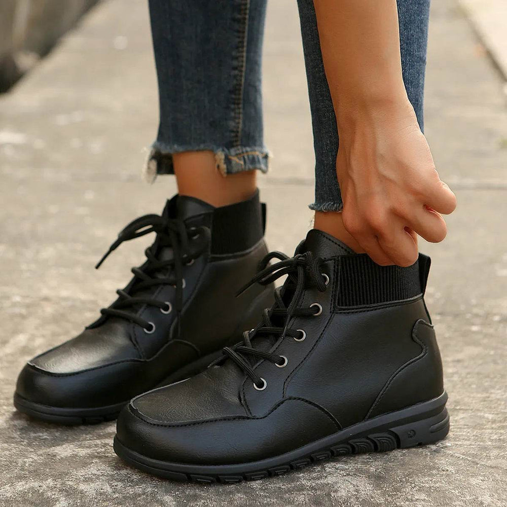 Round Toe Lace-up Ankle Boots Fall Winter Fashion Versatile Non-slip Flat Shoes Retro Western Cowboy Ankle Boot For Women - EX-STOCK Canada