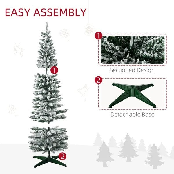 6ft Tall Pencil Artificial Christmas Tree, Holiday Decor With Snow Flocked Branches, Green EX-STOCK Canada