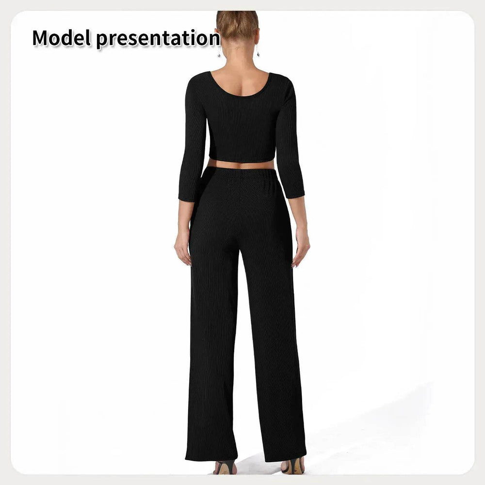 Women Fashion Casual Matching 2pcs set Long Sleeve Crop top and Pant set - EX-STOCK Canada